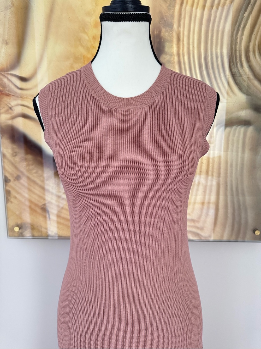 12 STOREEZ Dusty Rose Sleeveless Ribbed Knit Maxi Dress XS Soft Flare Hem - Picture 9 of 14